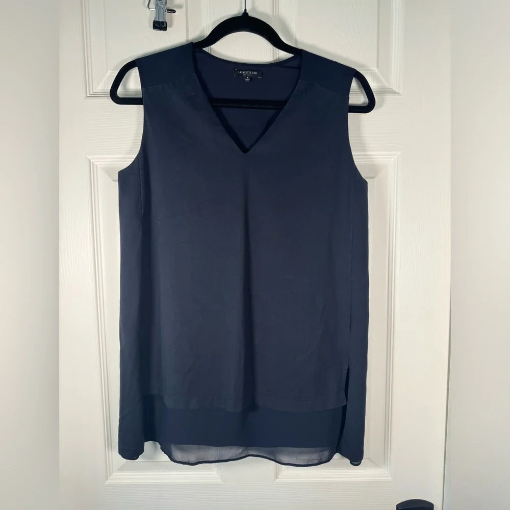 Lafayette 148 New York Navy Layered Business Causal Tank Top Size Small Petite